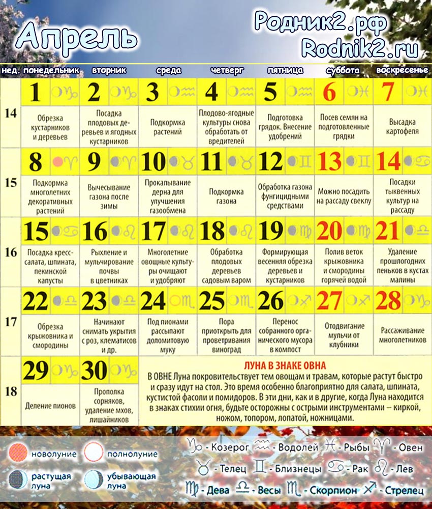 лунный календарь на апрель 2023